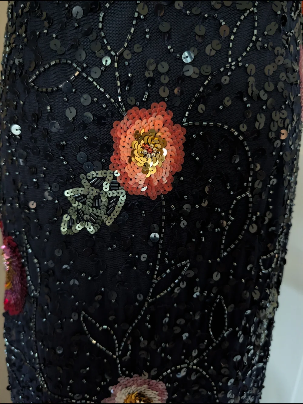 NWT Adrianna Papell One-Shoulder Floral Beaded Sequin Formal Gown Navy Size 8 - Picture 6 of 9